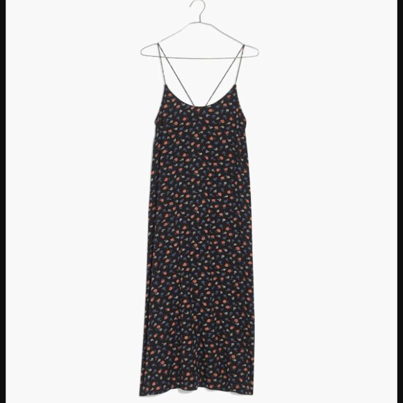 Madewell Tie-Back Slip Dress in Prairie Posies Black Red Blue Size 12 - Picture 1 of 13